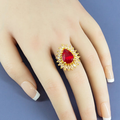 Gold Plated Red AD Adjustable Ring for Women