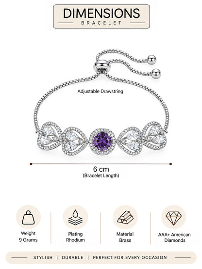 Silver Plated Purple AD Adjustable Bracelet for Women