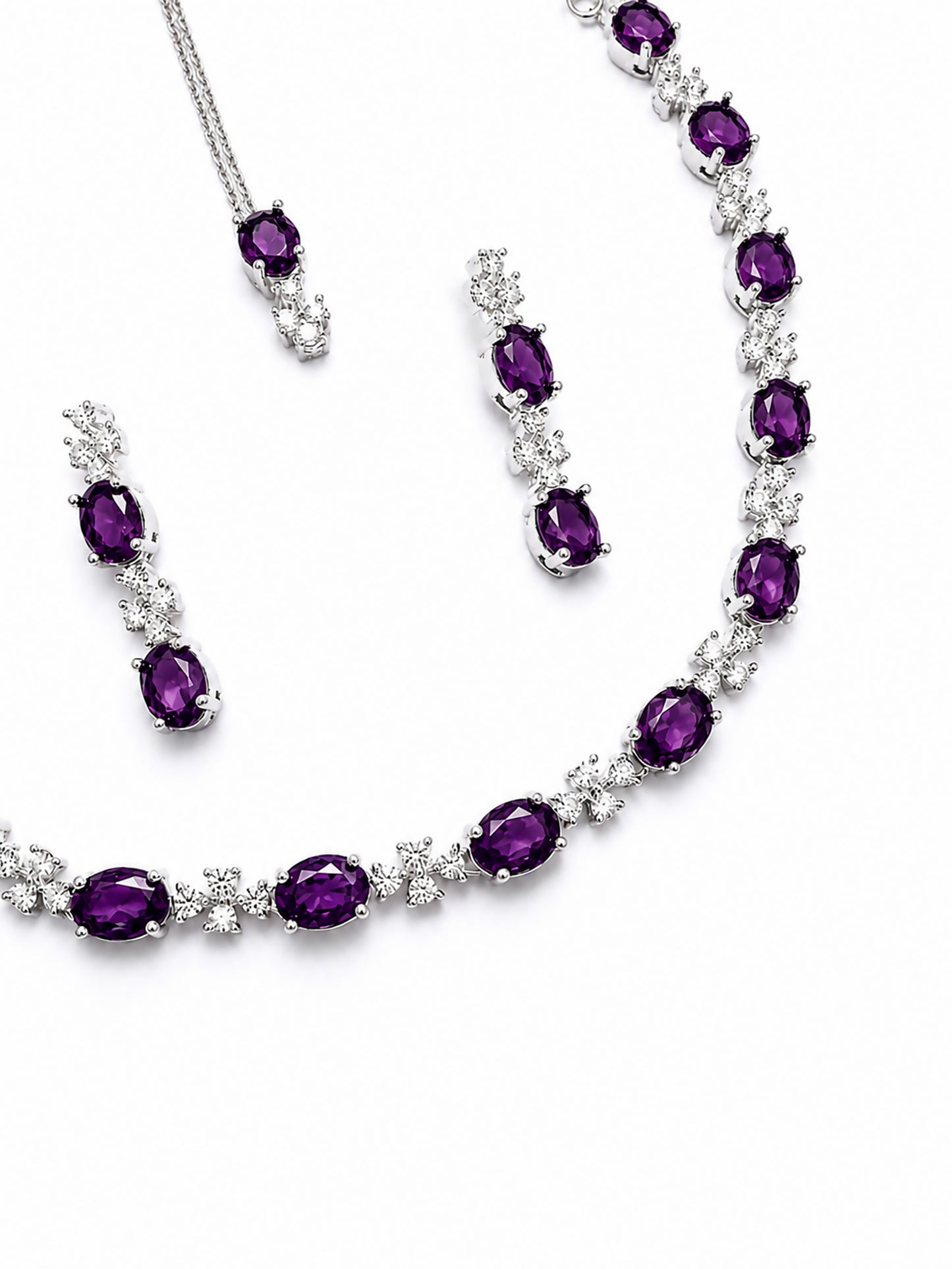 Silver Plated Purple AD Jewellery Set for Women