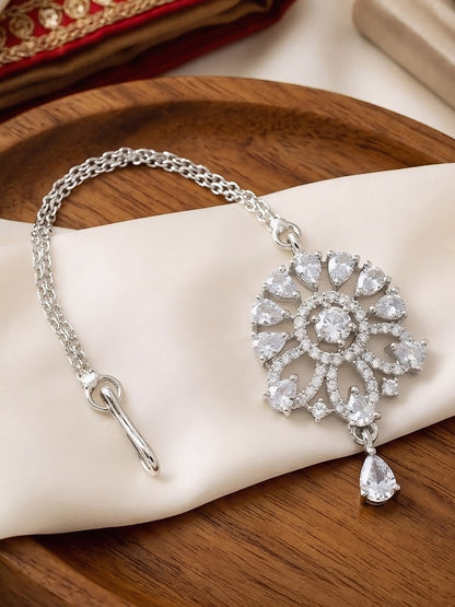 Silver Plated AD Maang Tikka for Women