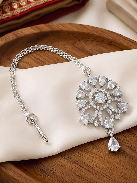 Silver Plated AD Maang Tikka for Women