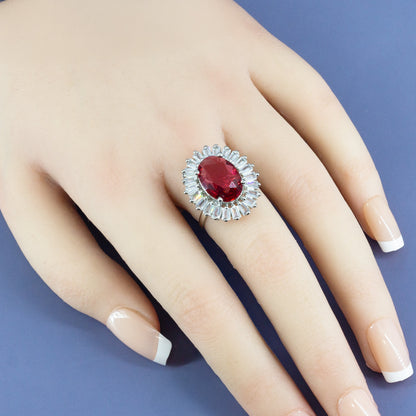 Silver Plated Red AD Finger Ring for Women