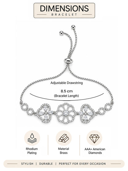 Rhodium Plated AD Adjustable Bracelet for Women
