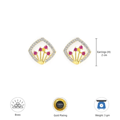 Gold Plated Red AD Stud Earrings for Women