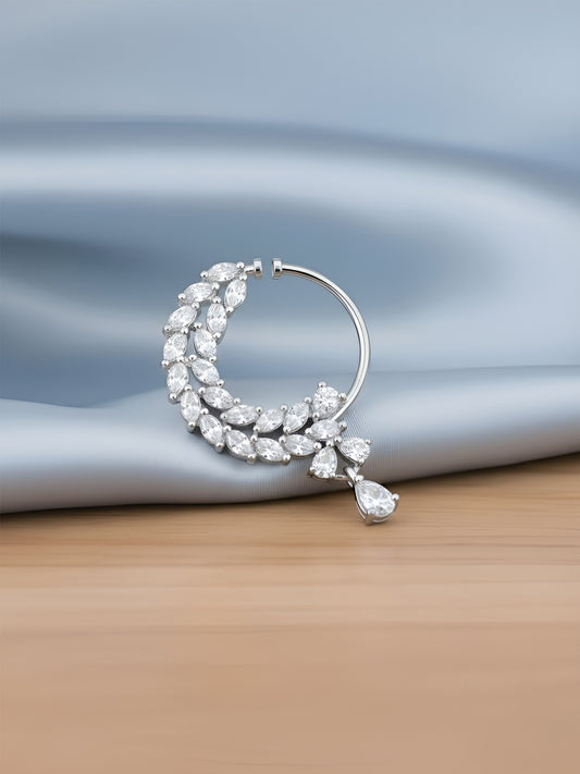 Silver Plated AD Bridal Non-piercing Drop Nose Ring