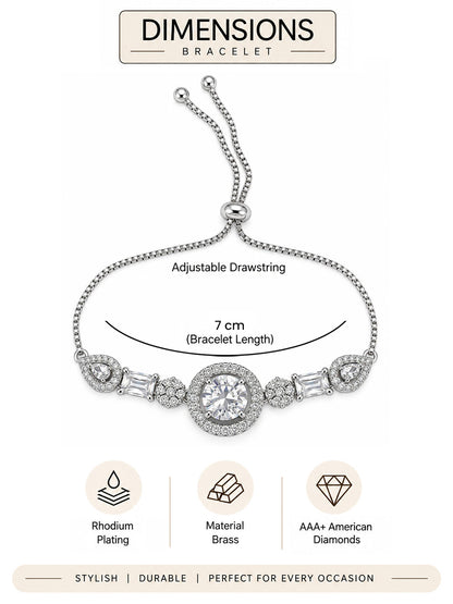 Rhodium Plated AD Adjustable Bracelet for Women