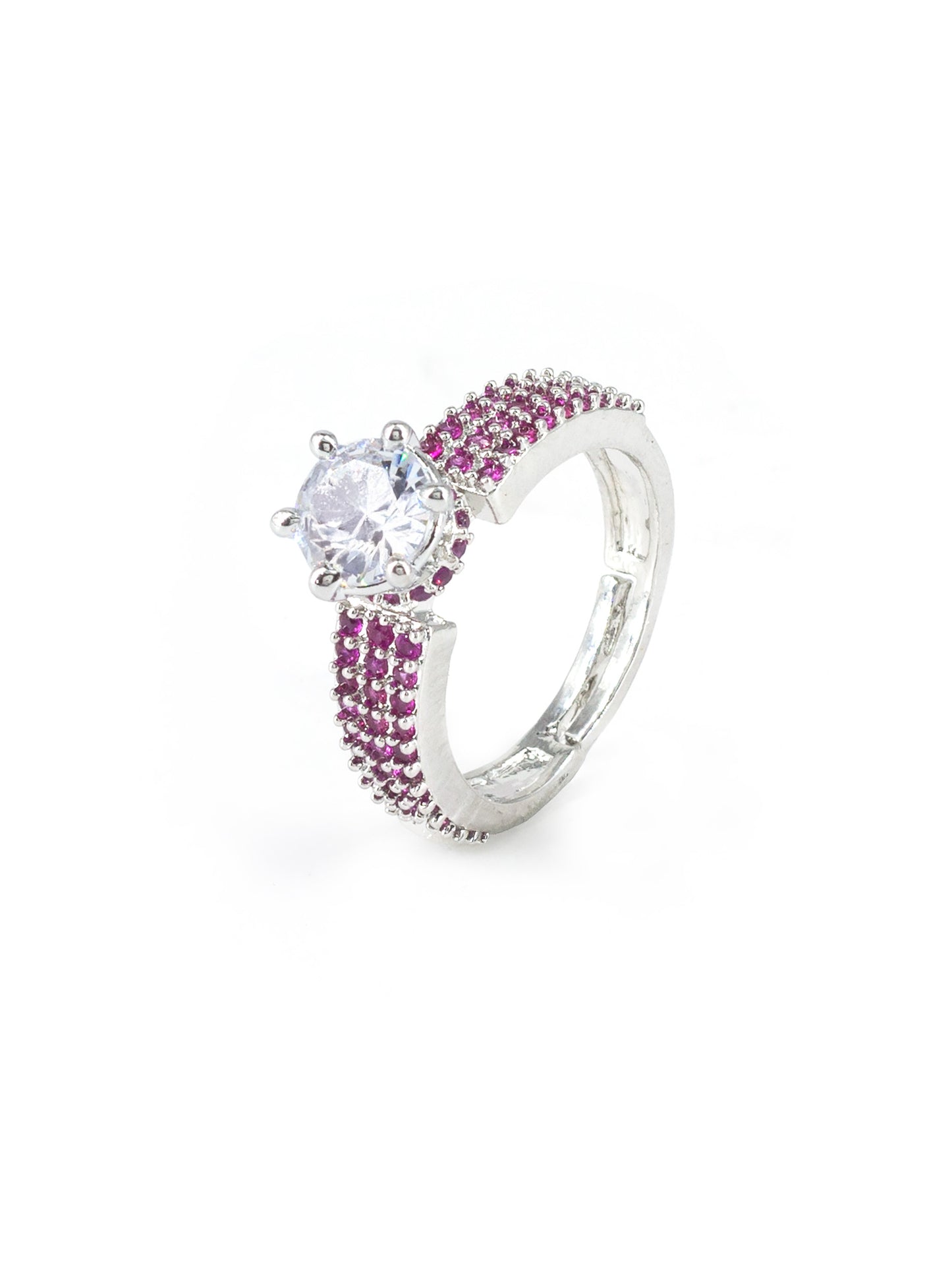 Silver Plated Ruby AD Adjustable Finger Ring for Women