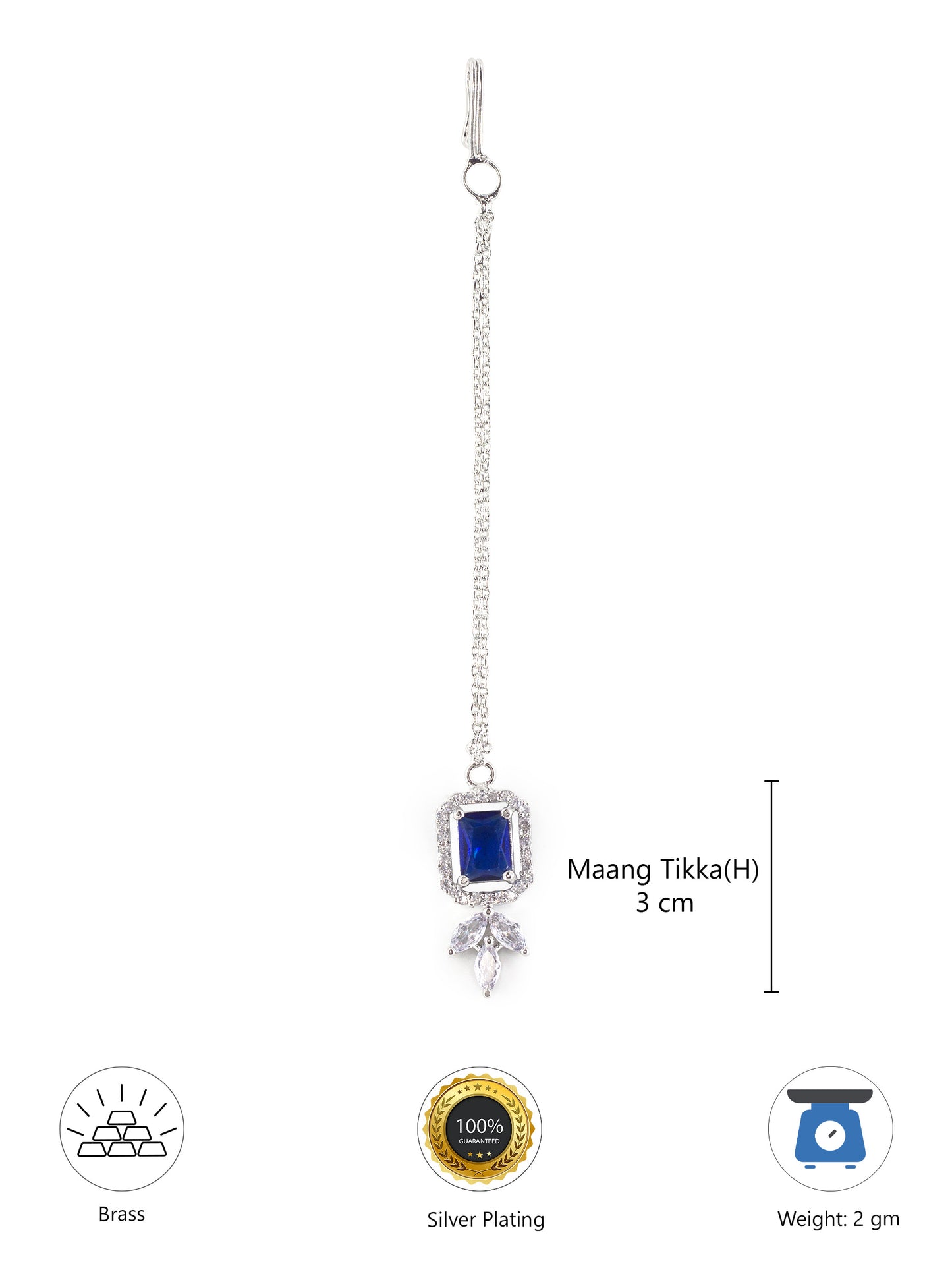 Rhodium Plated Blue AD Maang Tikka