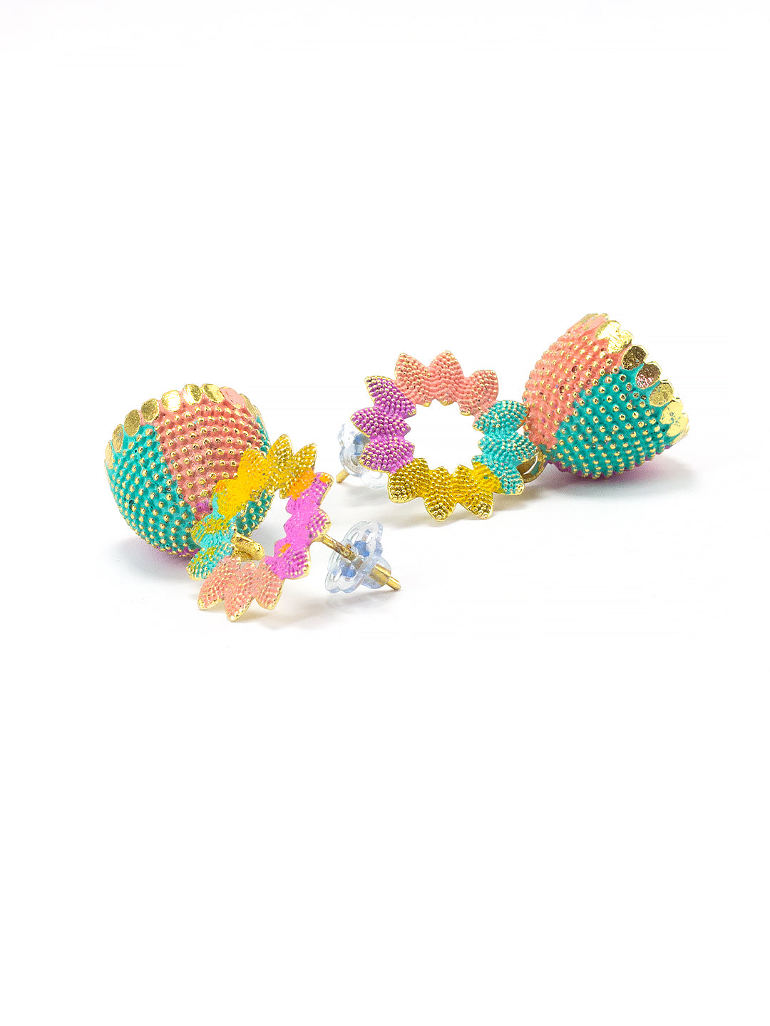 Gold-Plated Floral Multi Color Jhumki Earrings