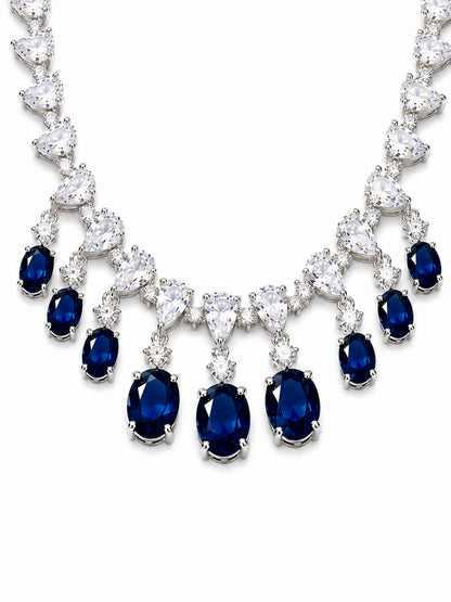 Silver Plated Blue AD Choker Set for Women