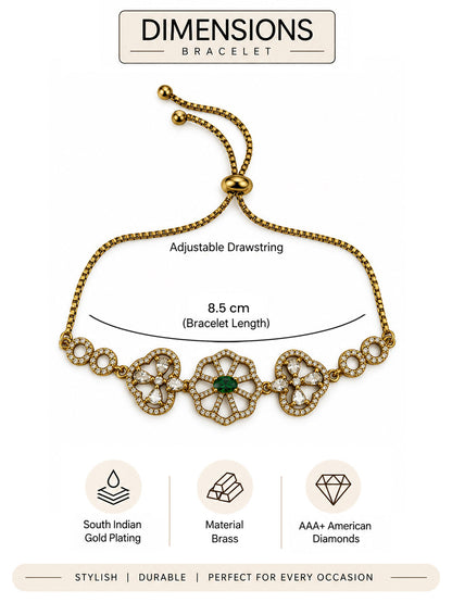 South Indian Gold Plated Green AD Adjustable Bracelet for Women