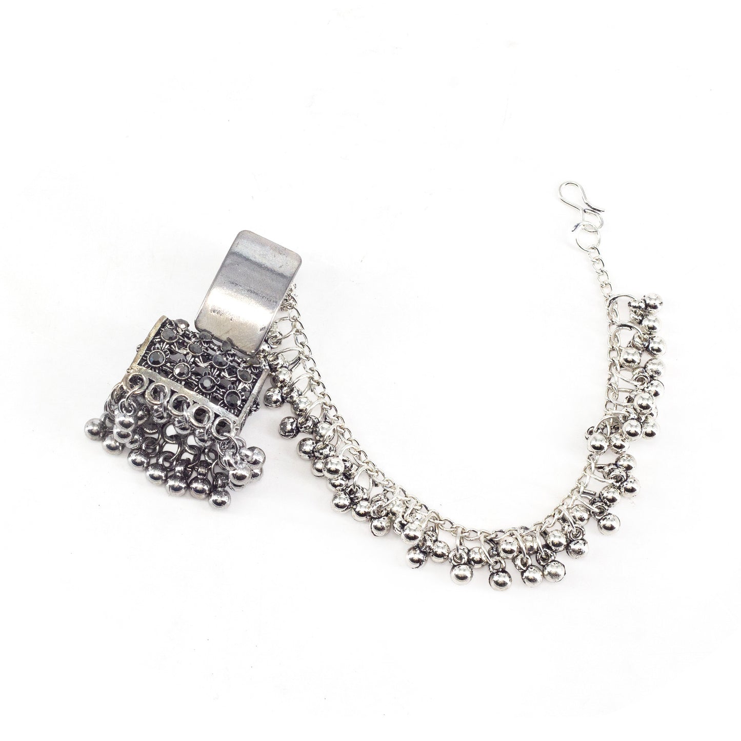 Silver Oxidised Jhumka Earring with Chain for Women