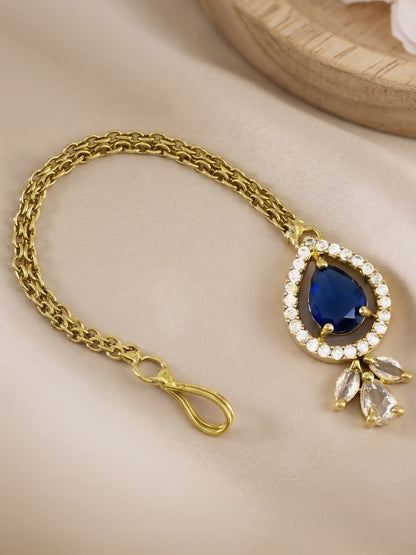 Gold Plated Blue AD Maang Tikka for Women