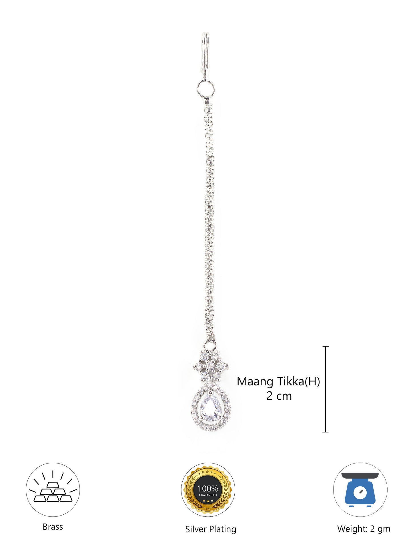 Rhodium Plated AD Teardrop Maang Tikka for Women