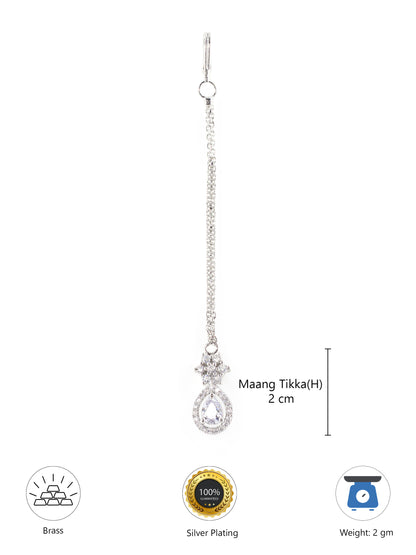 Rhodium Plated AD Teardrop Maang Tikka for Women