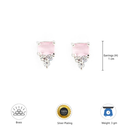 Rhodium Plated Pink AD Studs for Women