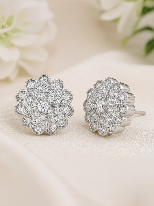 Silver Plated AD Floral Studs for Women