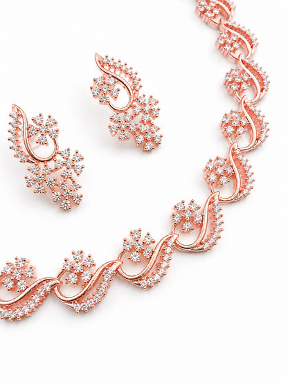 Rose Gold Plated AD Floral Jewellery Set for Women
