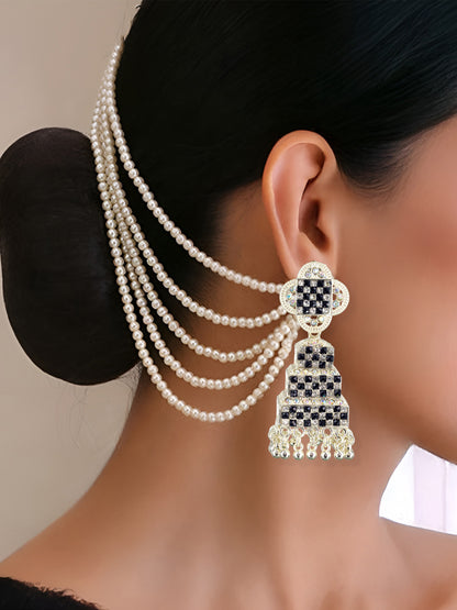 Gold Plated Jhumka with Pearl Chain for Women