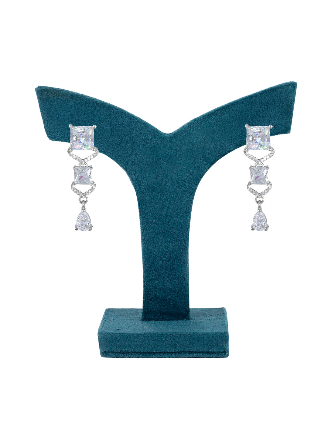 Silver Plated AD Square Drop Earrings For Women