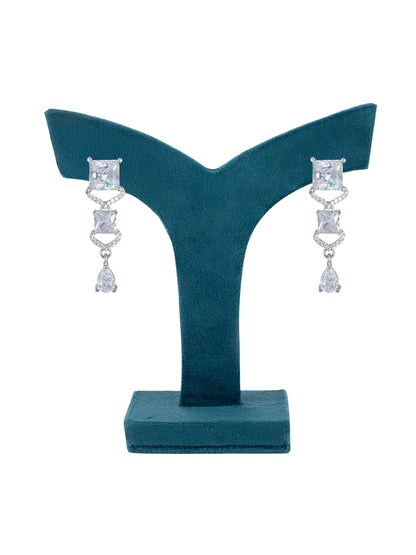 Silver Plated AD Square Drop Earrings For Women