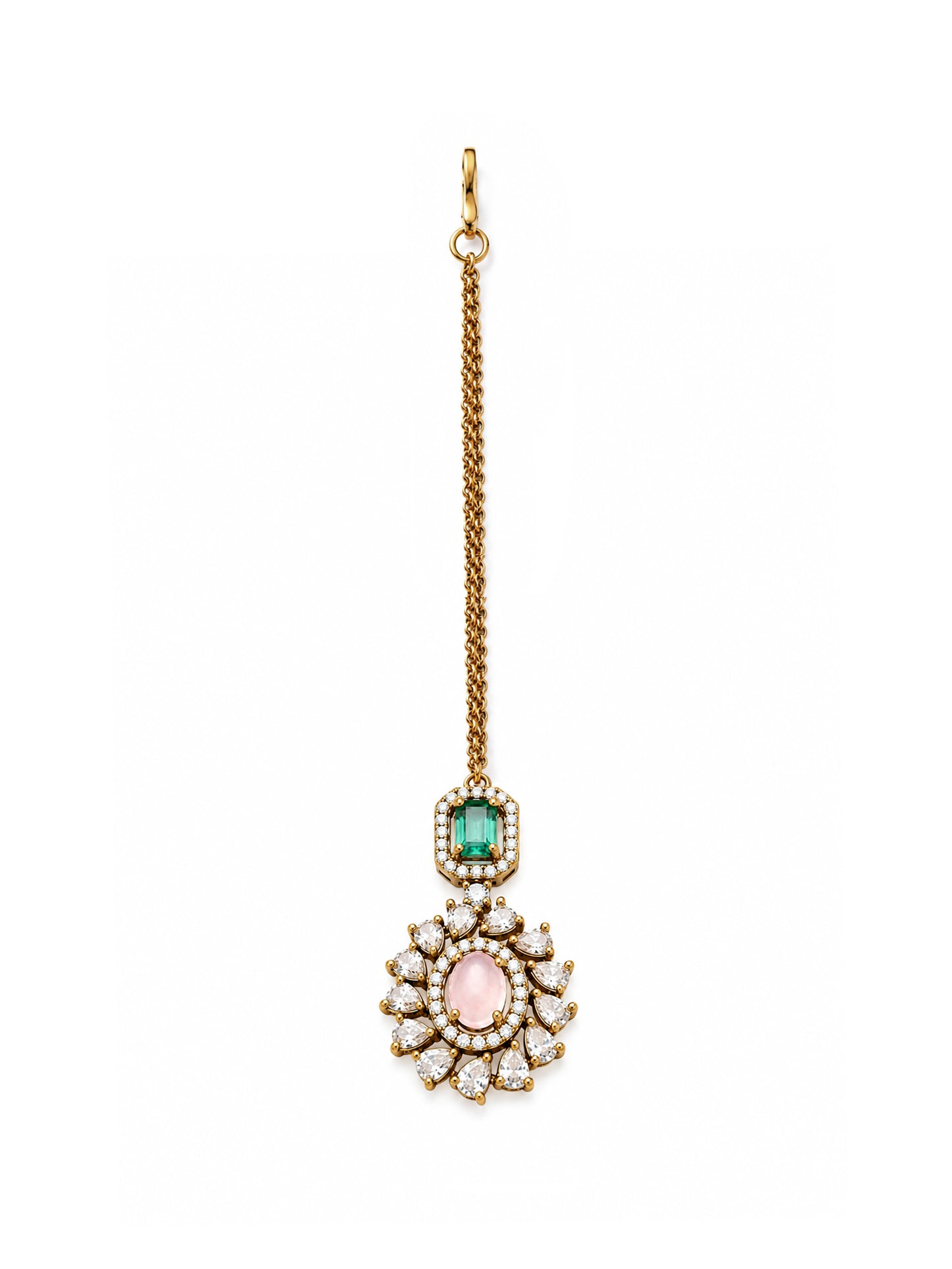Antique Gold Plated Pink AD Maang Tikka for Women