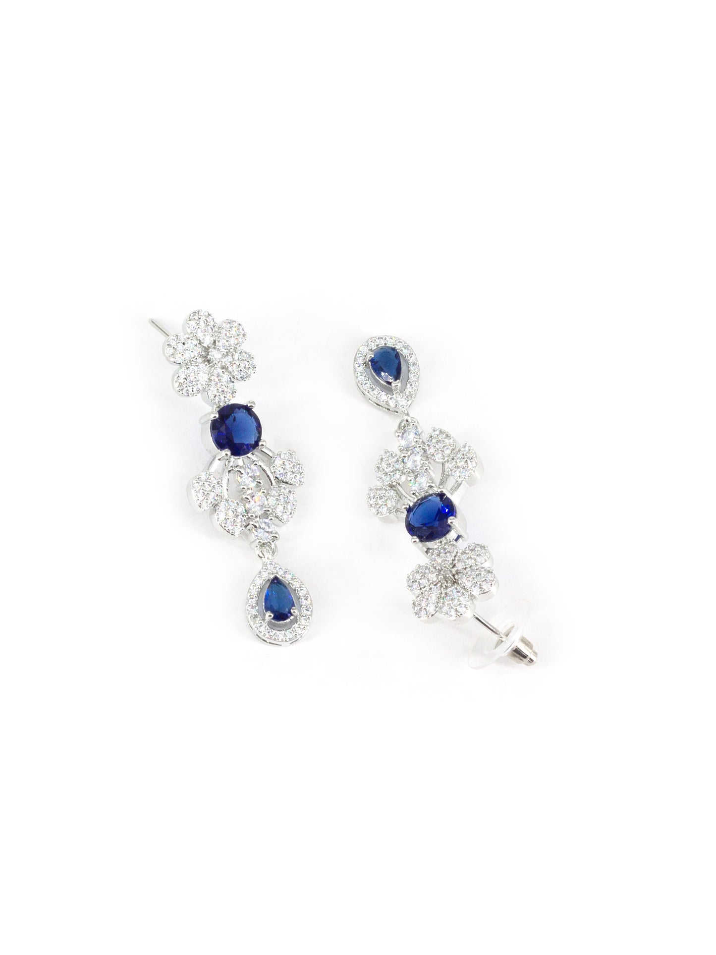 Rhodium Plated Blue AD Floral Jewellery Set