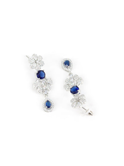 Rhodium Plated Blue AD Floral Jewellery Set