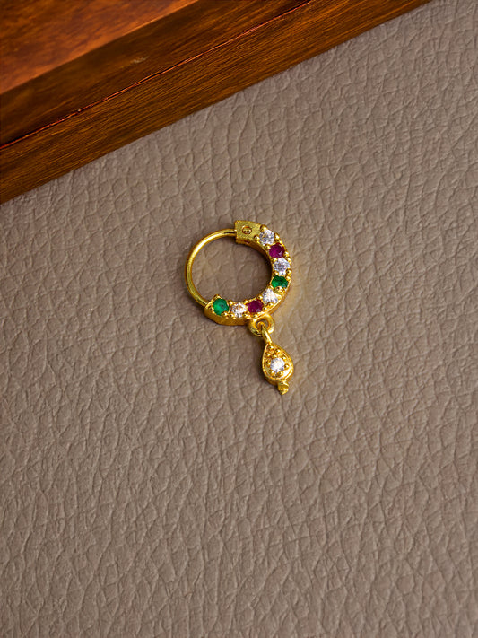 Gold-Plated Cubic Zirconia Studded Small Ring Nosepin
