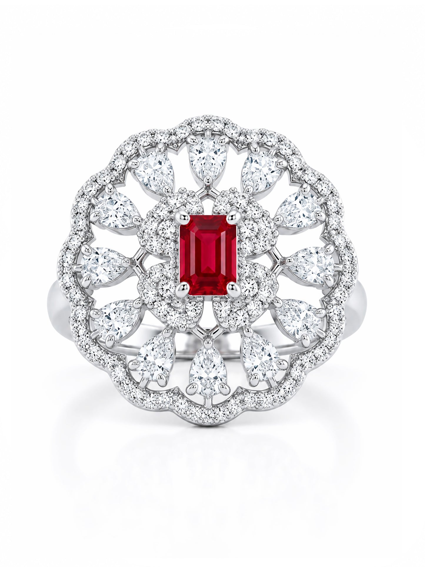 Rhodium Plated Red AD Finger Ring for Women