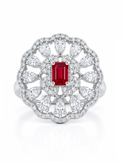 Rhodium Plated Red AD Finger Ring for Women