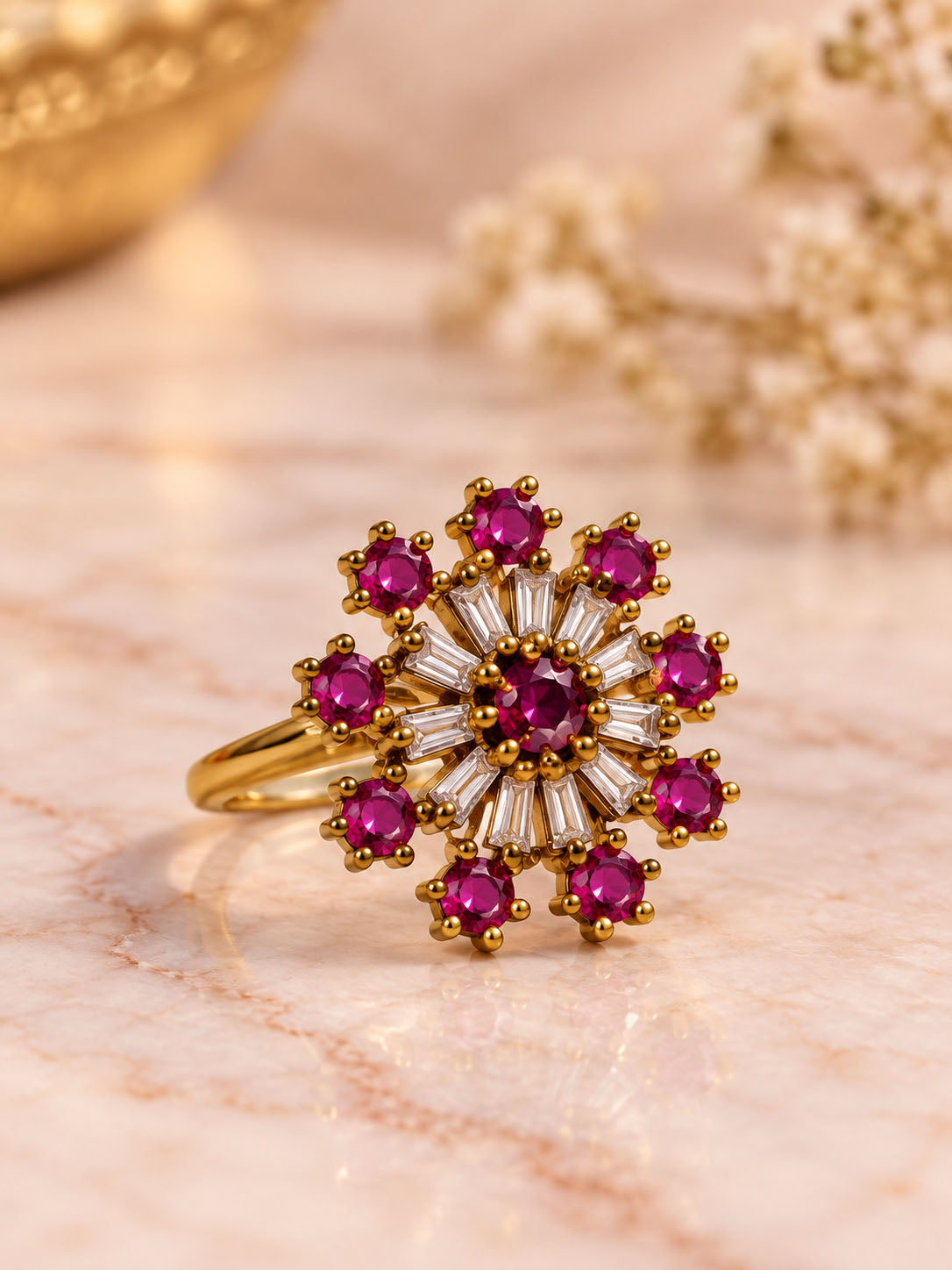 22K Gold Plated Red AD Finger Ring for Women