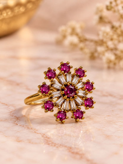 22K Gold Plated Red AD Finger Ring for Women