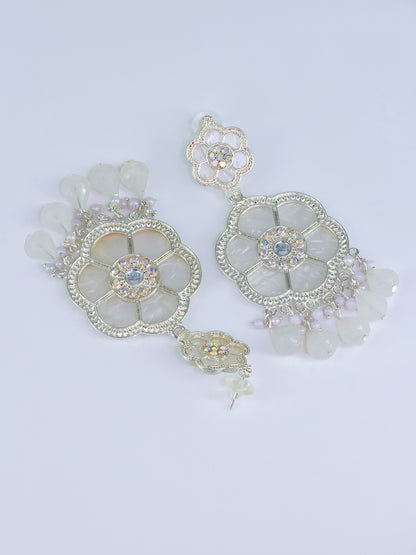 Floral Marble Finish Drop Earrings