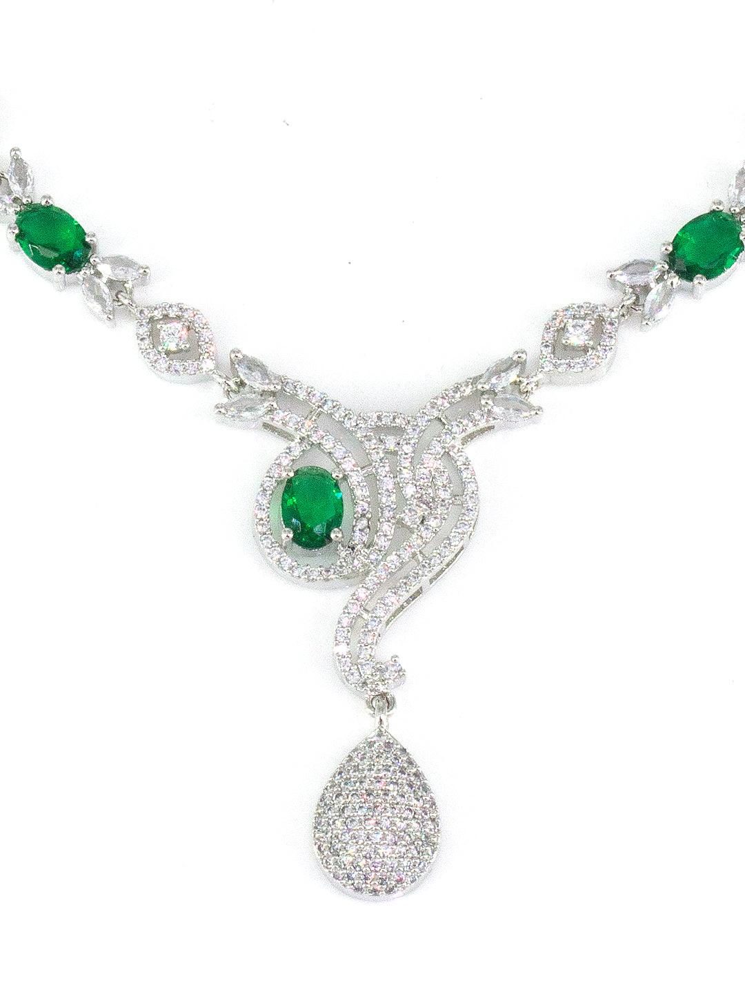 Silver Plated Green Designer AD Jewellery Set