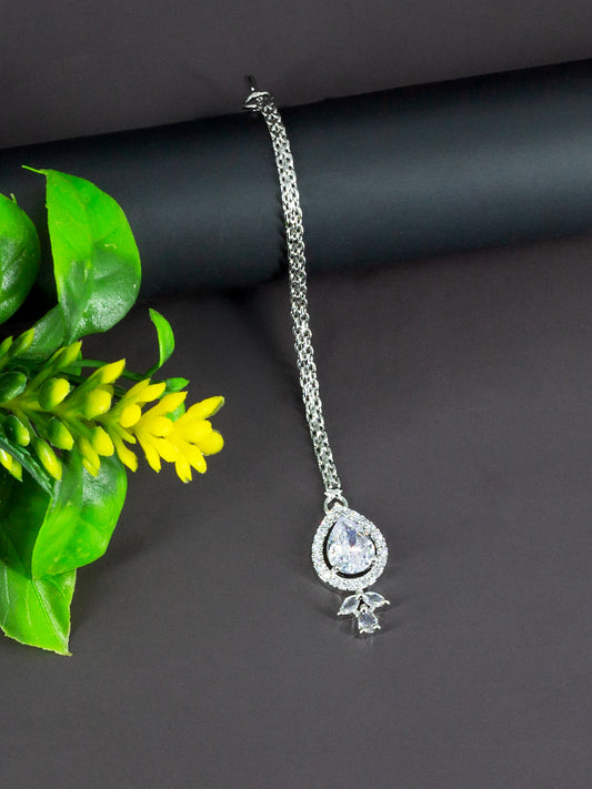 Silver Plated White American Diamond Maang Tikka for Women