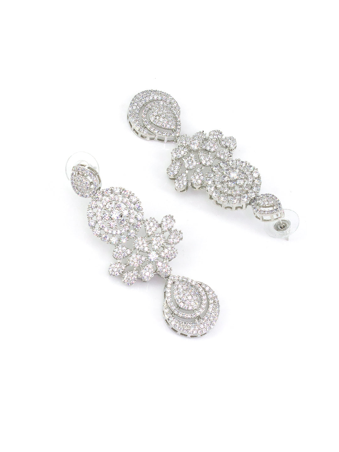 Silver Plated 3 Layer Cocktail AD Designer Jewellery Set