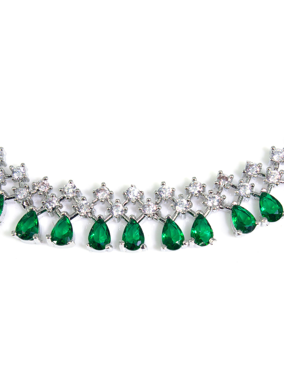 Silver Plated Green AD Sleek Designer Jewellery Set