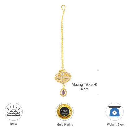 Gold Plated Purple AD Maang Tikka for Women