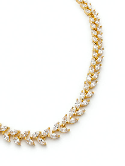 Gold Plated Leaf American Diamond Trendy Jewellery Set