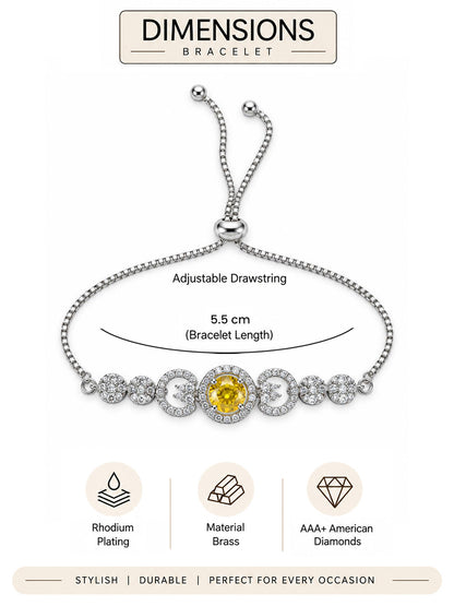 Rhodium Plated Yellow AD Adjustable Bracelet for Women