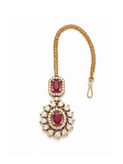 Antique Gold Plated Red AD Maang Tikka for Women
