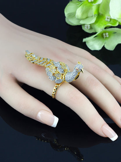 Gold Plated Peacock AD Adjustable Finger Ring for Women