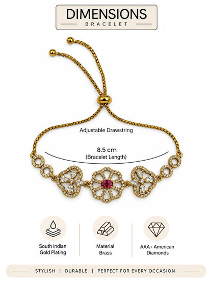 South Indian Gold Plated Red AD Adjustable Bracelet for Women