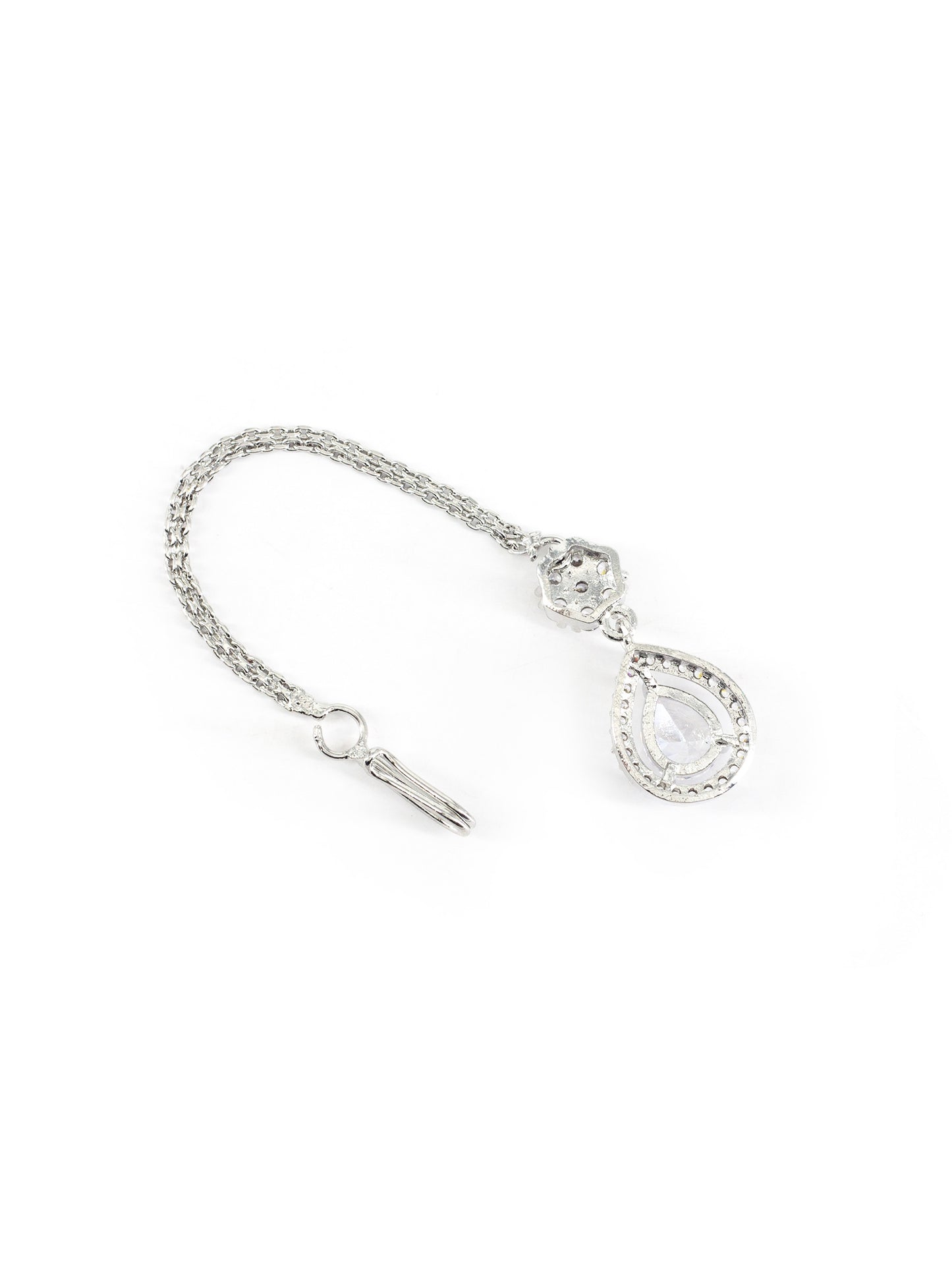 Rhodium Plated White AD Teardrop Maang Tikka for Women