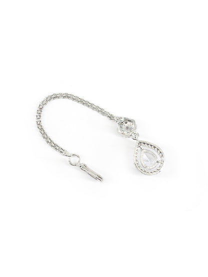 Rhodium Plated White AD Teardrop Maang Tikka for Women