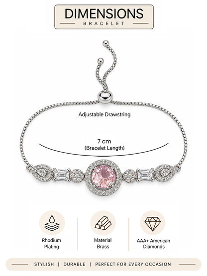 Rhodium Plated Pink AD Adjustable Bracelet for Women