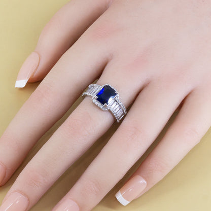 Silver Plated Blue American Diamond Adjustable Ring for Women