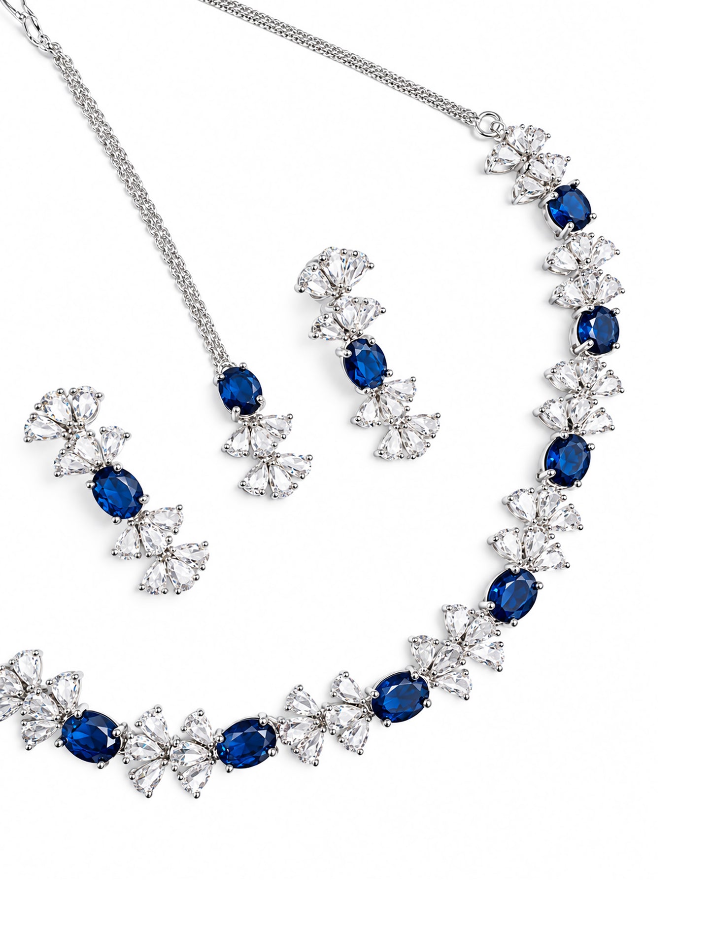 Silver Plated Blue AD Jewellery Set for Women