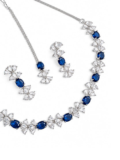 Silver Plated Blue AD Jewellery Set for Women